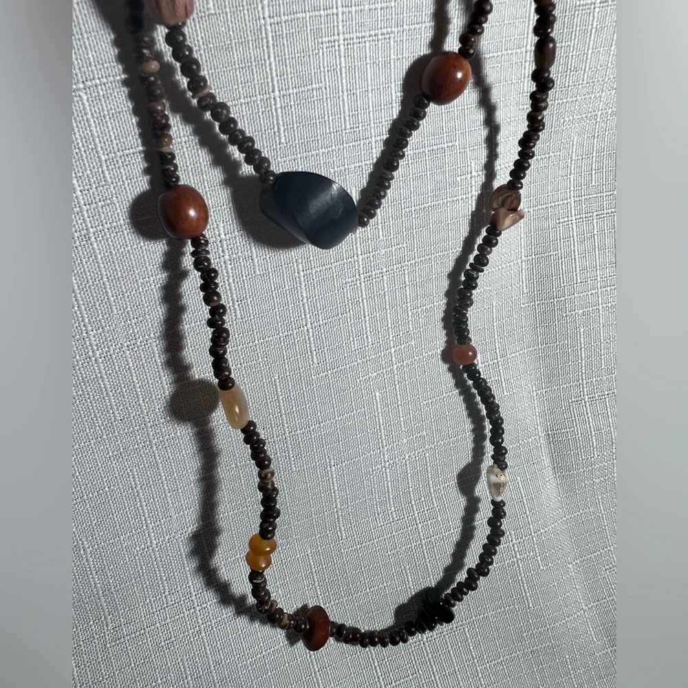 NECKLACE or BRACELET HAND CRAFTED Continuous Beaded Strand Earthy Toned Shells
